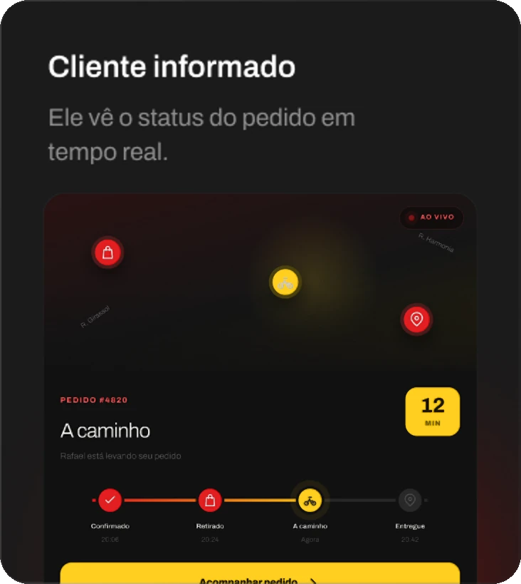 Cliente informado: ele vê o status do pedido em tempo real.